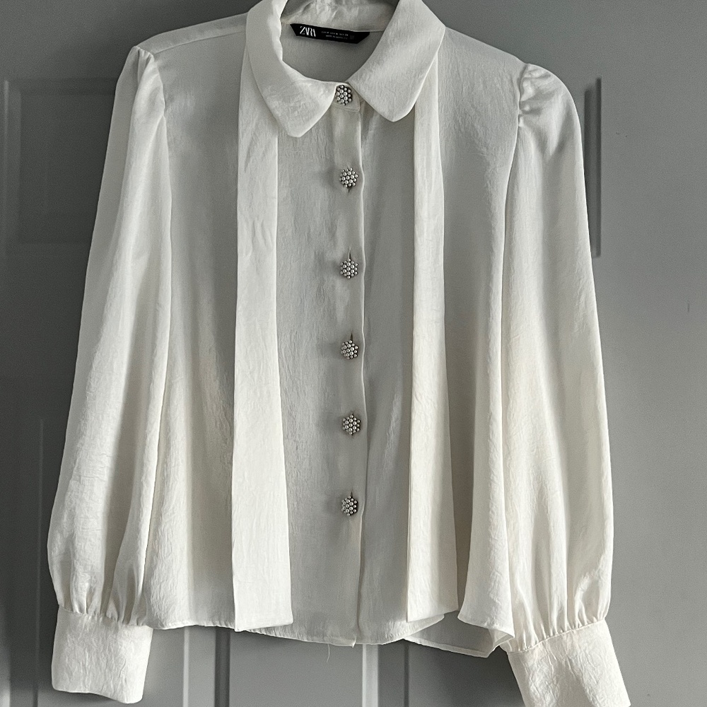 Zara Cream Button Down Blouse - image 1